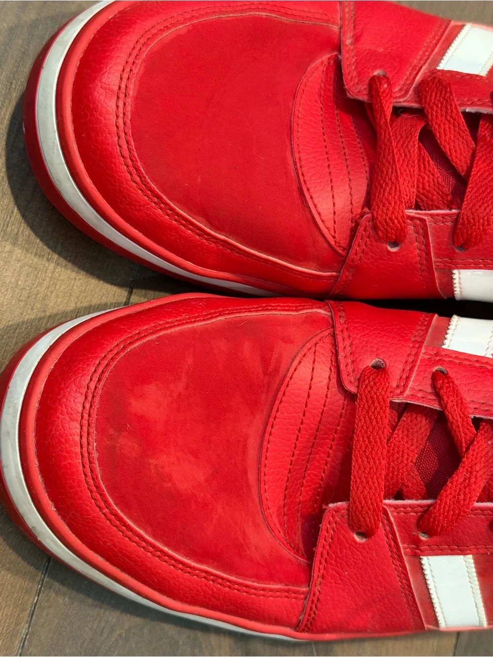 adidas Red and White High-Top Sneakers